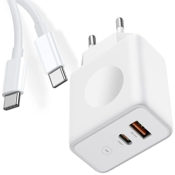 30W 2-ports netoplader - PD 20W + QC 3.0 med USB-C-kabel til Samsung Galaxy A25 A15 A05s A05 A35 A55 Vit