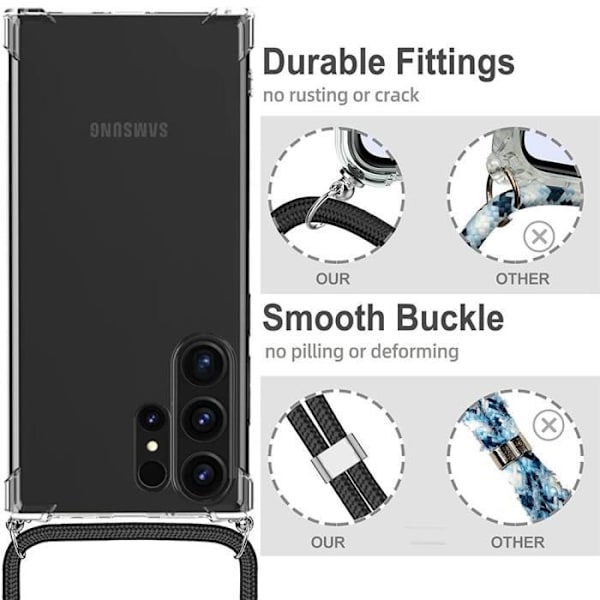 Skydd för Samsung Galaxy S24 Ultra - Stötsäker - Flexibel - Elastisk Skydd - Lila Snöre - Unisex Klar, lila