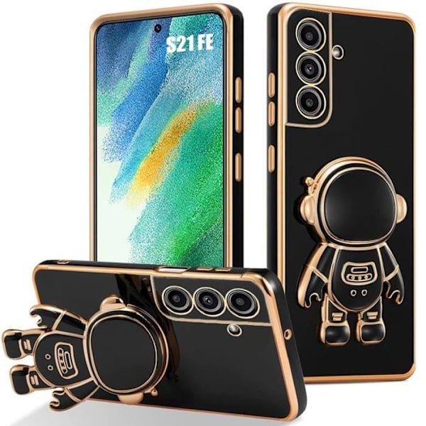Skyddshölje - BOOLING - Samsung Galaxy S21 FE - TPU Antichock - Justerbart stativ - Astronautmotiv Svart