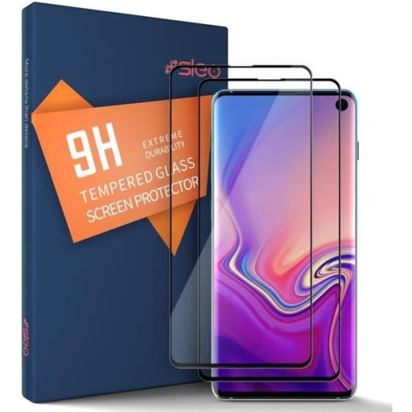 SLEO 2x skärmskydd för -Samsung Galaxy S10- Skärmfilm i härdat glas - Reptålig full täckning SVART