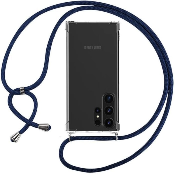 Halsbandsfodral till Samsung Galaxy S23 Ultra - Klart hörnförstärkt skydd med marinband