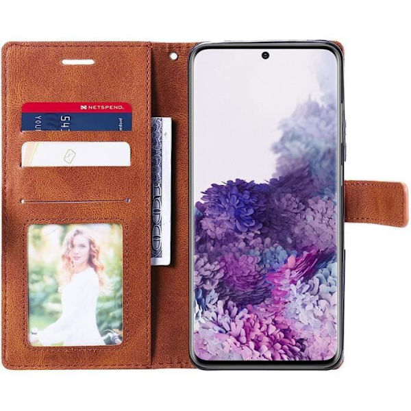 Samsung Galaxy S20 Fodral + 2 härdade glasögon, Randmönster Läder Effekt Fodral - Brun