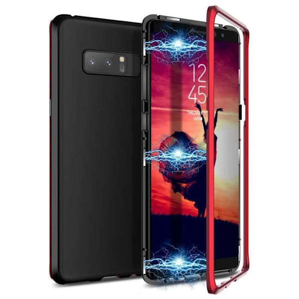 Samsung Note8 2 i 1 hårt fodral med löstagbar magnetram Transparent PC-baksida Stötsäker svart+röd