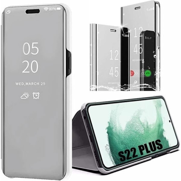 Halvstyvt skyddsfodral för Samsung S22 Plus - BOOLING - Clear View Smart Case - Silver Silver