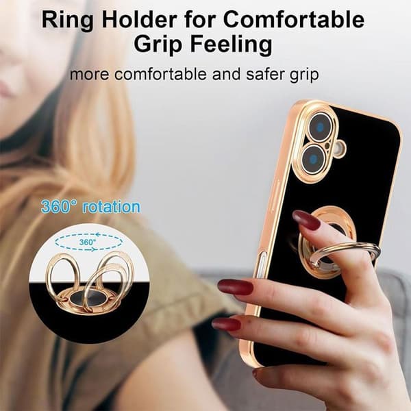 Skyddsskal - BOOLING - iPhone 17 - Stötsäker - Rep-resistant - Rotationsring Svart