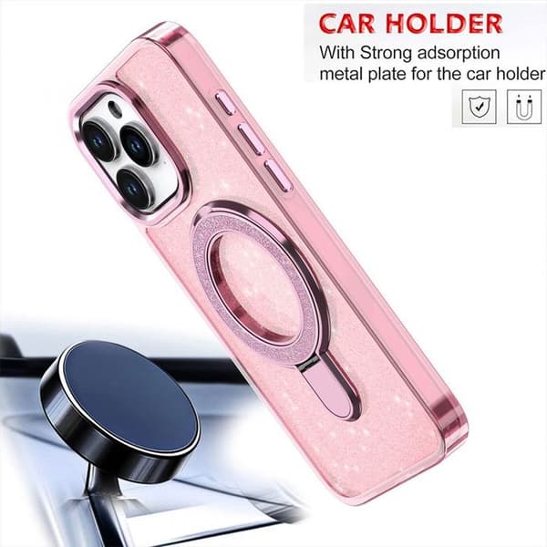 Skyddsskal - BOOLING - för iPhone 17 Pro Max - Glittrande Magnetisk Cirkel Rosa - 2 Glas Rosa