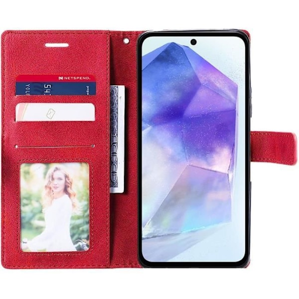Skyddshölje - BOOLING - Samsung Galaxy A55 5G - PU-läder - Röd - Inbyggd stöd Röd