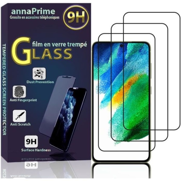 VCOMP® för Samsung Galaxy S21 FE 5G 6,4": Bunt - 3-packs helfärgsskärm i härdat glas - SVART
