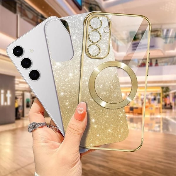 Coque för Samsung Galaxy S25 Plus (S25+) med Magnetring - Glittrande Skydd - Guld
