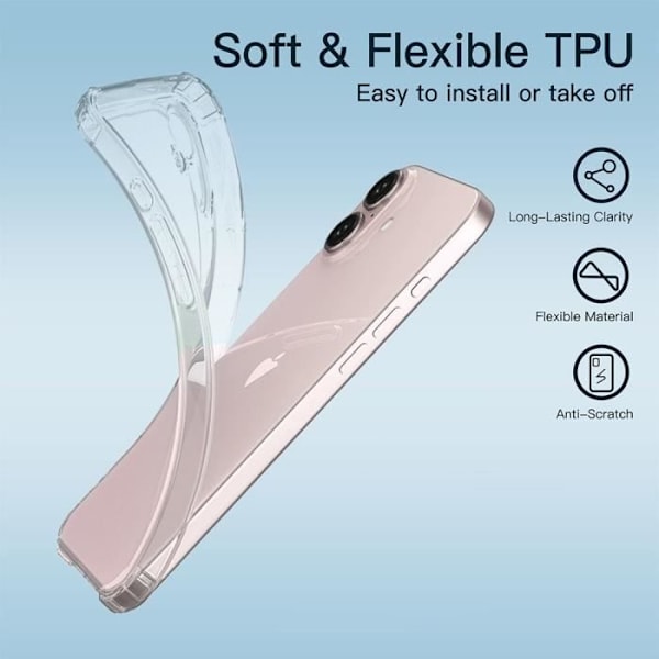 Skyddsfodral för telefon - Silikon - iPhone 16 Plus - Stötskydd - Transparent - 2 Härdade Glas Transparent