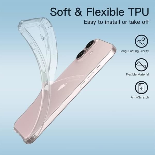 Skyddsskal - Silikon - för iPhone 16 Plus - Stötsäker - Transparent - 2 Härdade Glas Transparent