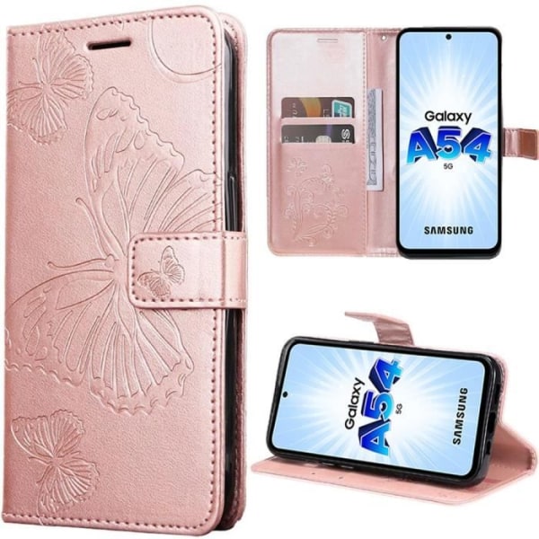 Skyddsskal - Samsung - Galaxy A54 5G - Syntetiskt läder - Fjärilmönster - Elegant Rosa