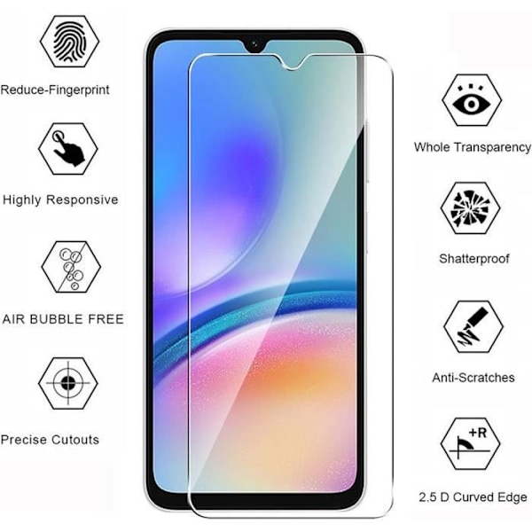 [3 stycken] Härdat glas för Samsung Galaxy A05s - A05, 9H Stötsäkert transparent skärmskydd Transparent