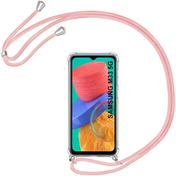 Silikonfodral till Samsung Galaxy M33 5G Stötsäkert Anti-Scratch Transparent med rosa snöre Transparent-rosa