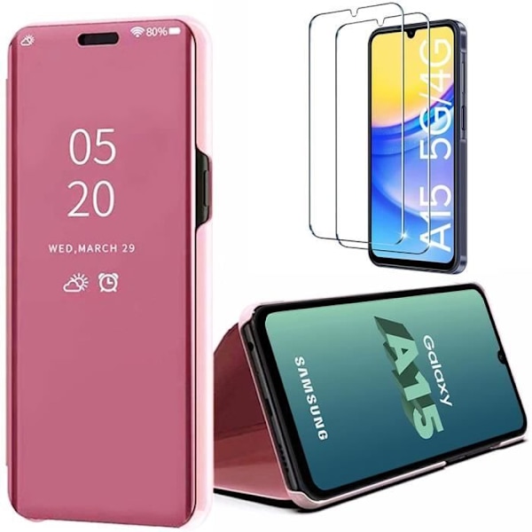 Skyddshölje - Samsung - Galaxy A15 - Stötabsorberande - Flip Cover - Spegeleffekt - Rosa Rosa