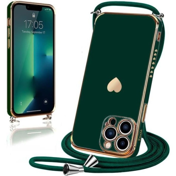 Justerbart axelremsfodral för iPhone 13 Pro Max (6,7") midnattsgrönt mjukt galvaniserat guld TPU Lyx Stötsäkert Love-Cute