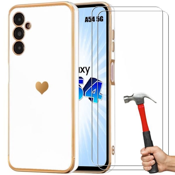 TPU-fodral för Samsung Galaxy A54 5G vitt mjukt skyddshjärtamönster + 2 härdade glasögon
