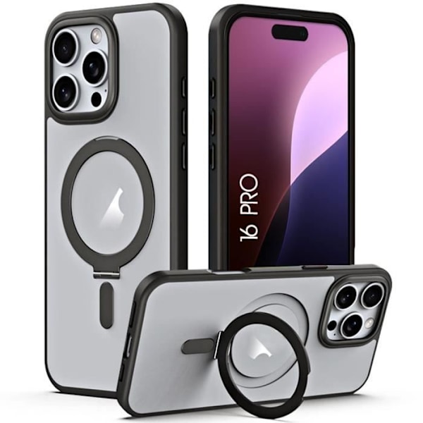 Skyddsfodral för iPhone 16 Pro - BOOLING - Svart - Hårt - Inbyggt magnetstöd - Genomskinligt Svart