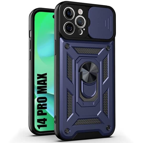 Coque - BOOLING - för iPhone 14 Pro Max - Stötabsorberande Förstärkt - Militärstandard - Rotera Ring marinblå
