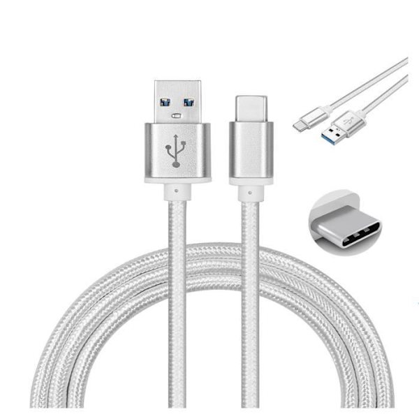 USB-C-kabel för Samsung Galaxy A32 5G-Samsung Galaxy A32 4G - Nylon Silver 1 Meter - Yuan Yuan