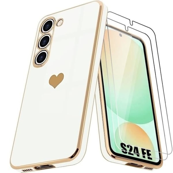 Skyddande Skal - BOOLING - Samsung Galaxy S24 FE - Hjärtmotiv - Vit - Stötabsorberande Vit