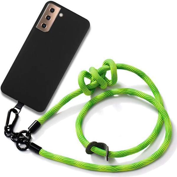 Lanyardfodral för Samsung Galaxy S21+ - S21 Plus Stötsäker TPU Svart med grönt löstagbart band