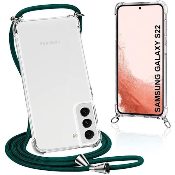 Transparent mjukt fodral med midnattsgrönt sladdhalsband för Samsung Galaxy S22 (6.1") Transparent-midnattsgrön