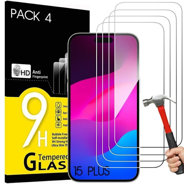 [4 delar] Härdat glas för iPhone 15 Plus - BOOLING - Genomskinligt skärmskydd mot repor Transparent