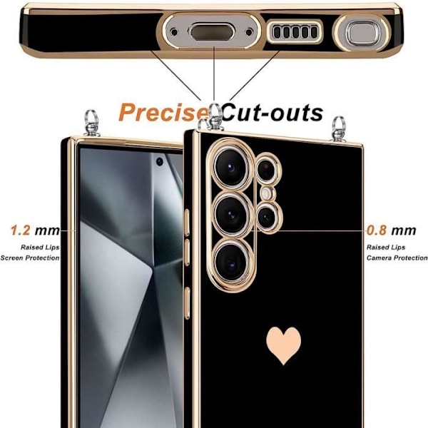 Axelremsfodral för Samsung Galaxy S24 Ultra, Soft Heart Pattern Silikonsvart