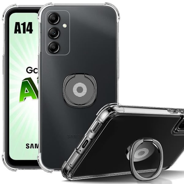Fodral till Samsung Galaxy A14 4G-5G Stötsäkert Ultra Slim Transparent med justerbart stativ Svart