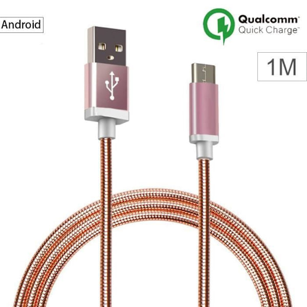 Laddkabel Micro USB - Märke - Modell - 1m - Metall - Rosa
