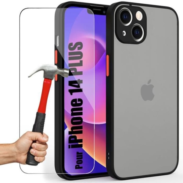 Skyddsfodral för iPhone 14 Plus - PROSHOP - Semihård - Svart - Förstärkta kanter - 2 Härdat glas Svart
