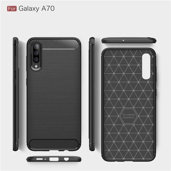 Fodral till Samsung Galaxy A70, skyddande skal med stötdämpning och kolfiber (svart)