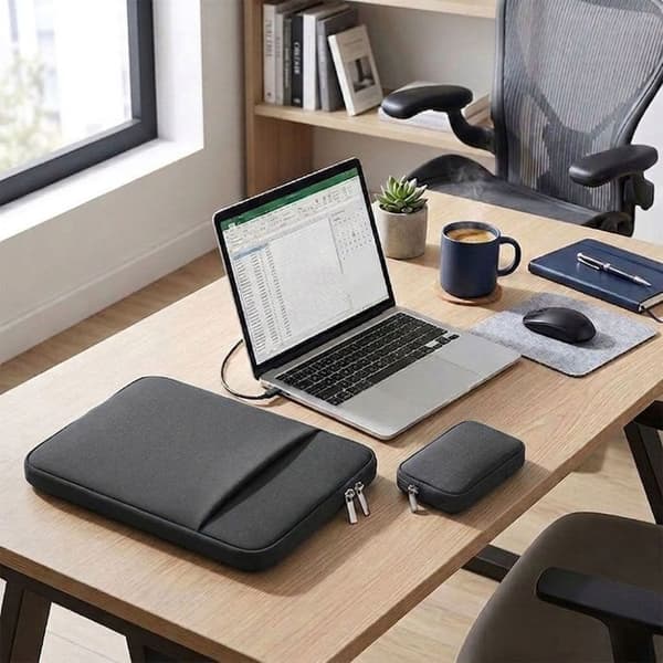 Datorfodral 14" med Ficka, Dubbel Förvaring för MacBook Pro/Air Surface Pro HP - Grå Grå