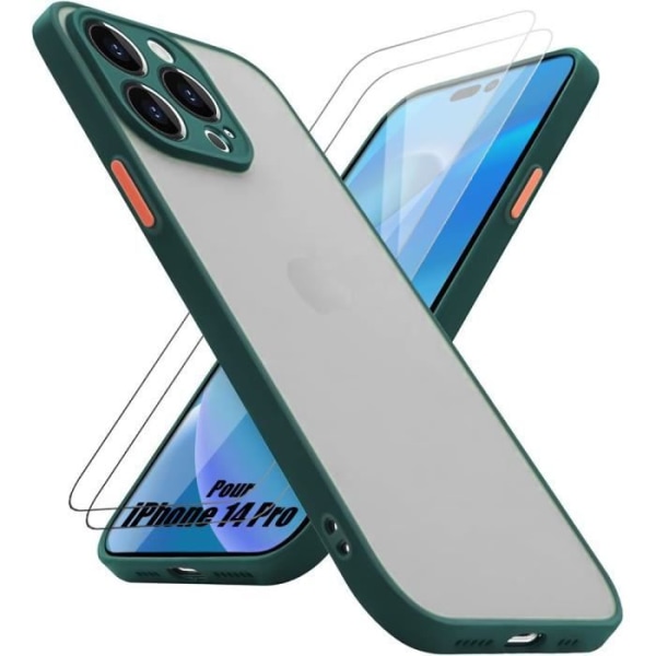 Cover til iPhone 14 Pro Silikone Tynd Stødsikker Mat Midnight Green + 2 hærdede briller Nattgrönt