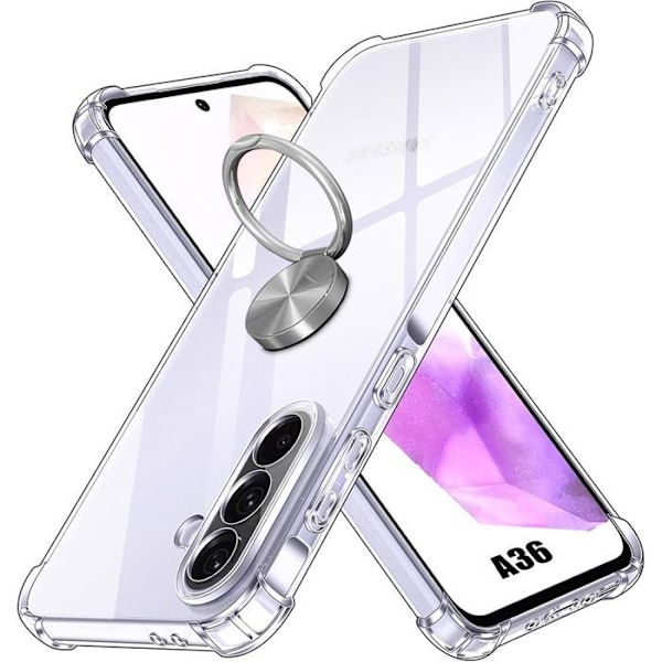 Coque för Samsung Galaxy A36, med Silverfärgad 360 Grad Rotatable Ring - BOOLING Transparent