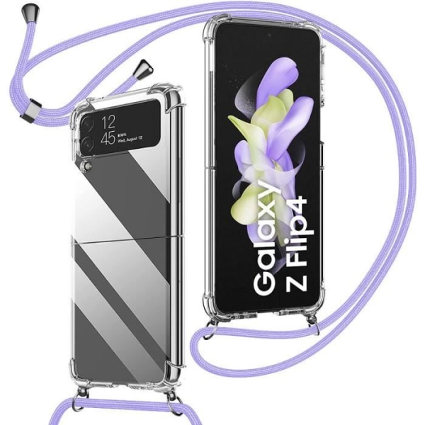 Fodral till Samsung Galaxy Z Flip 4 - Mjukt anti-skrapa förstärkta hörn + lila axelrem