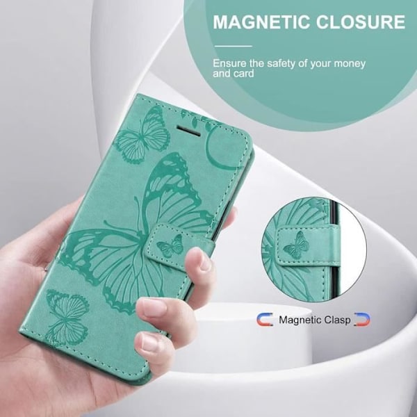 Skyddsfodral - Samsung - Galaxy A55 5G - Stötsäker - Syntetiskt läder - Fjärilsmönster - Grön Grön