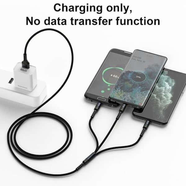 3 i 1 laddningskabel för Samsung Galaxy A14 4G-5G, A34 A54 5G A53 A52 M13 M23 5G, USB-C Micro-USB-kabel Svart 1,2 meter