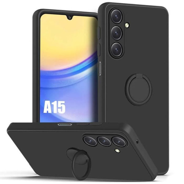 Coque Silikon - Samsung - Galaxy A15 - Stötabsorberande Skydd - Rotationsstöd Ring - Svart Svart