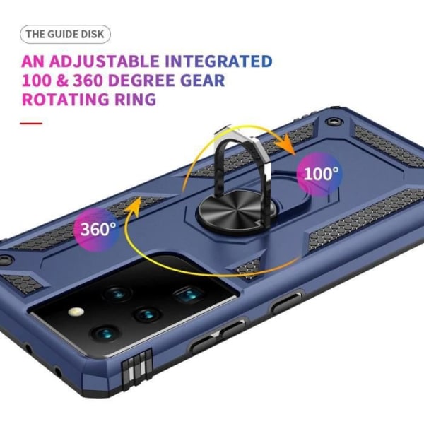 Pakke med 2 hærdet glas + etui til Samsung S21 Ultra (6,8") Marineblå anti-ridse solid ring hård ryg stødsikker marinblå