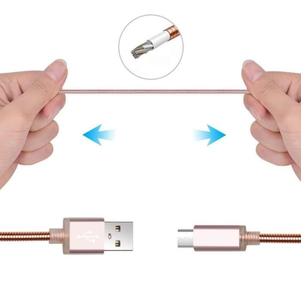 Mikro USB-kablar - Rosé metall - Pack om 2 - 1M - Kompatibel med Android - Snabbladdning - Elegant design