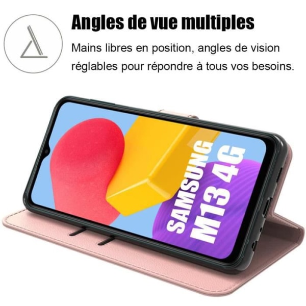 Flip-fodral för Samsung Galaxy M13 rosa lädereffekt + 2 härdade glasögon mot repor