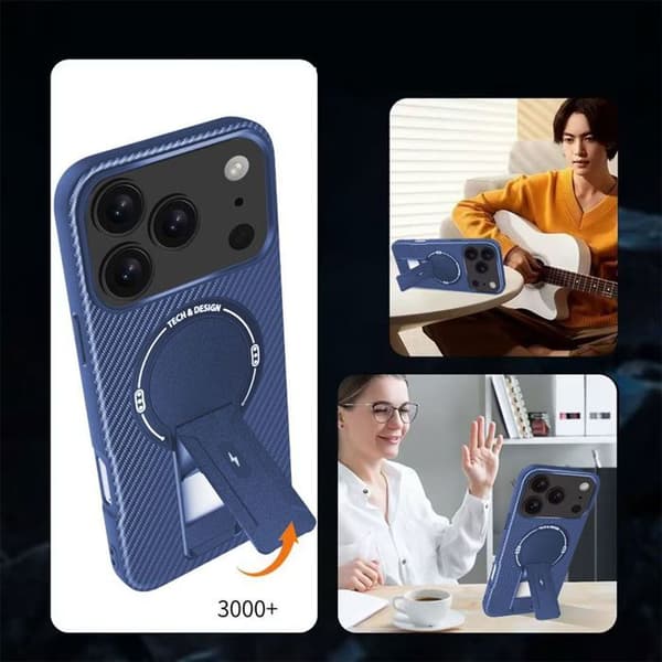 Skyddsskal - BOOLING - för iPhone 17 Pro Max - Silikon med magnetisk cirkel och blått stativ Blå
