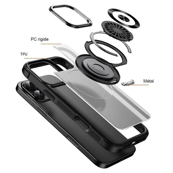 Skyddskal - BOOLING - för iPhone 17 Pro Max - Silikon PC med Magnetiskt Cirkelsystem - Grå - 2 Härdade Glas Grå