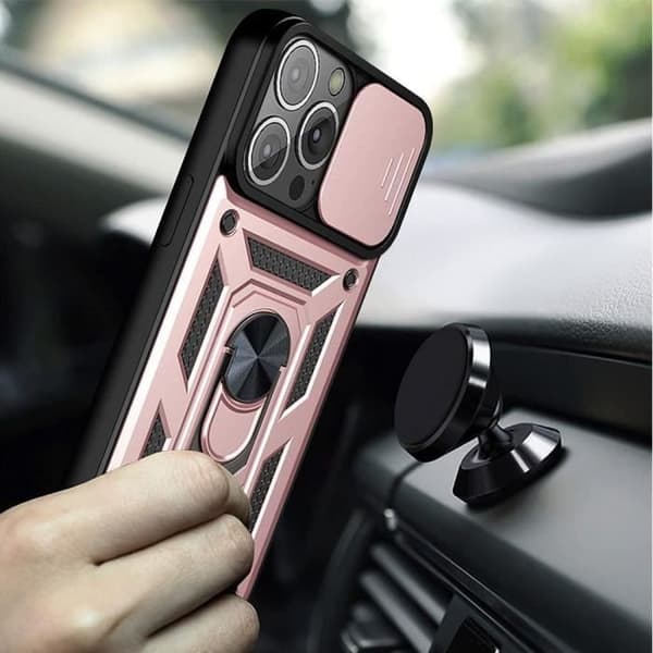 Coque - BOOLING - för iPhone 14 Pro Max - Stötabsorberande - Skjutlock - Rotationsstöd Rosa
