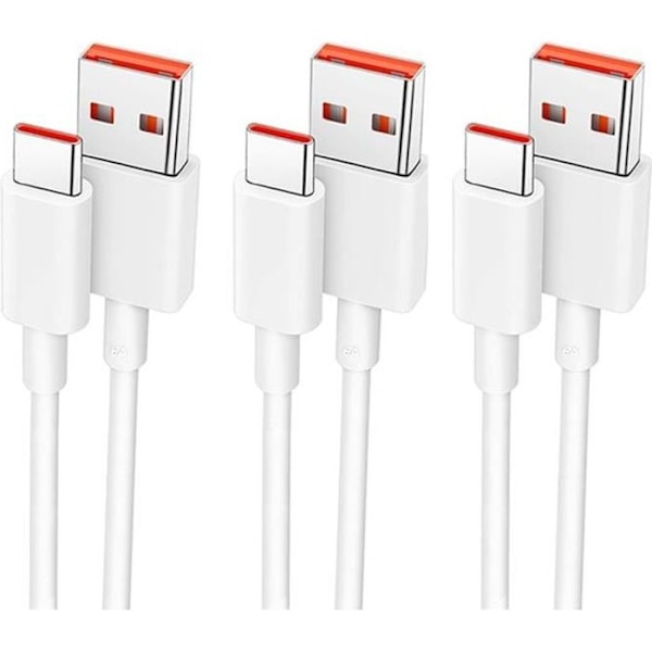 3x 6A USB-C snabbladdningskabel för Xiaomi Redmi Note 11-11S Note 11 Pro-Note 11 Pro+ - 1M Vit Vit