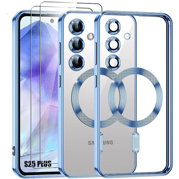 Coque för Samsung Galaxy S25 Plus (S25+), med Blått Magnetiskt Cirkeln + 2 Härdade Glas - BOOLING® Klarblå