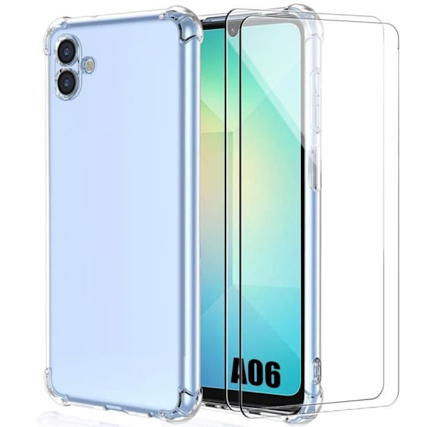 Fodral till Samsung Galaxy A06 - Transparent stötsäkert silikonskydd + 2 härdade glasögon