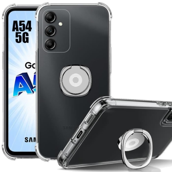 Fodral till Samsung Galaxy A54 5G Stötsäker Transparent med Silver Ring Hållare